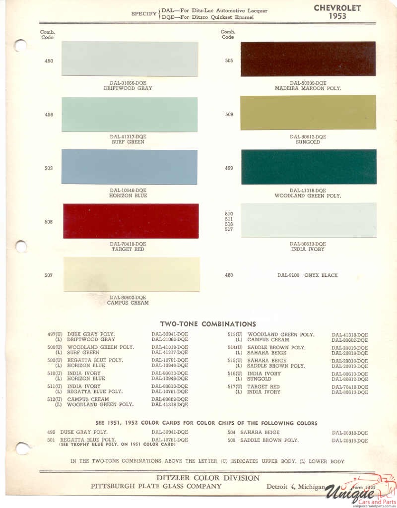 1953 Chev Paint Charts PPG 1
